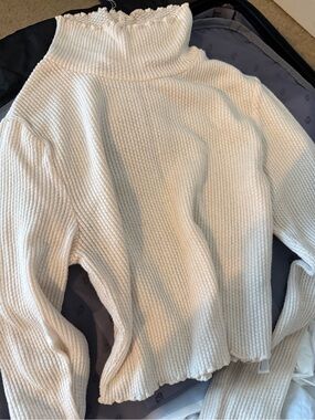Urban Outfitters Cream Ribbed Turtleneck Crop Sweater